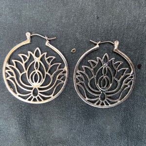 Silver Lotus Hoop Earrings